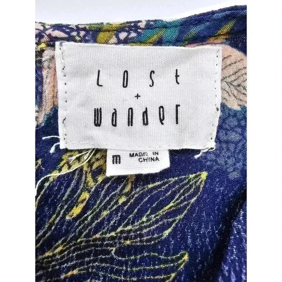 Lost + Wander Women's Size M Blue Flowered Blouse - Picture 3 of 7